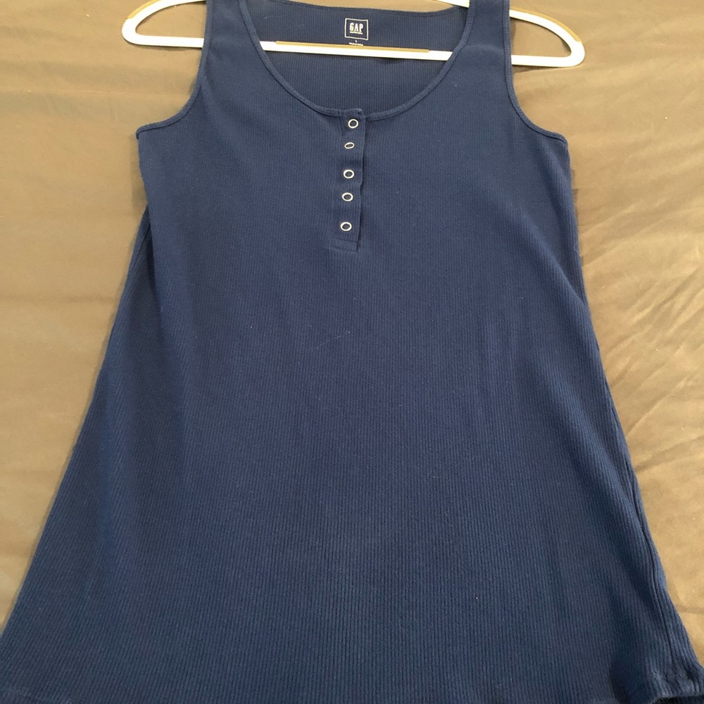 Gap | Ribbed Blue Sleeveless Henley, Size L (Mat)